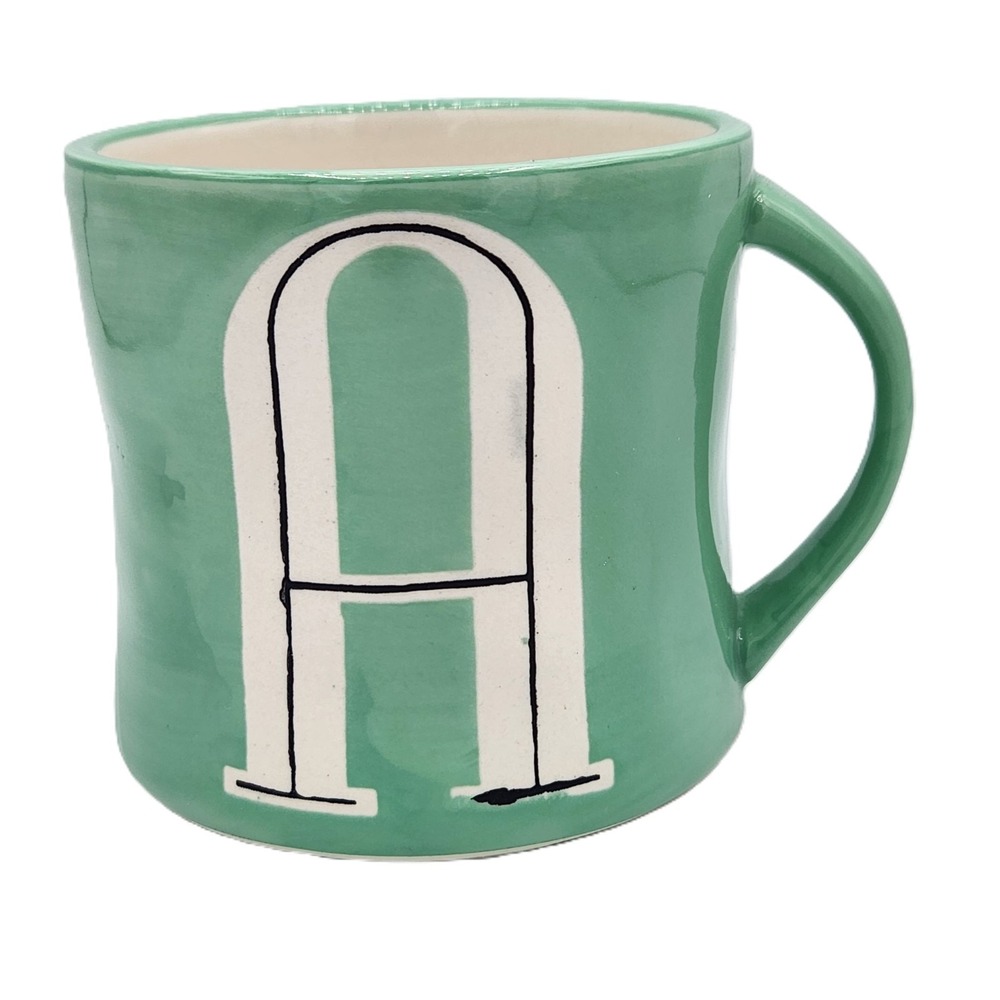 Anthropologie Monogram Initial Letter A Hand Painted Green Coffee Mug Cup